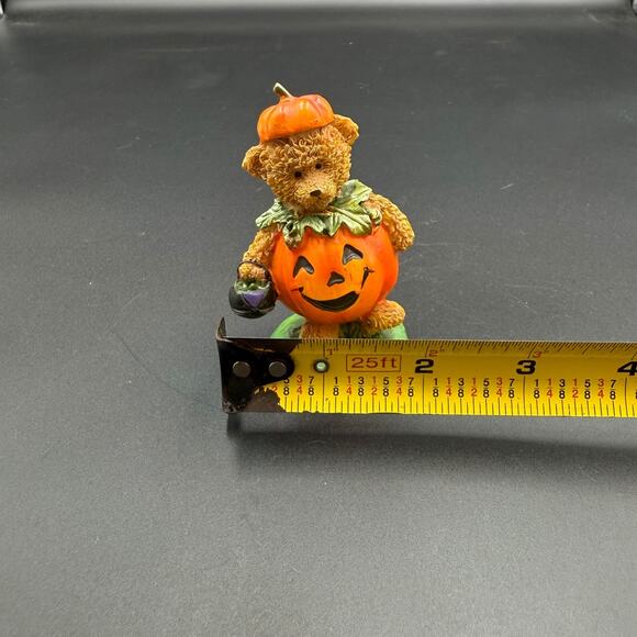 Vintage Pumpkin Teddy Bear Figurine Halloween Mini Statue - Picture 7 of 10